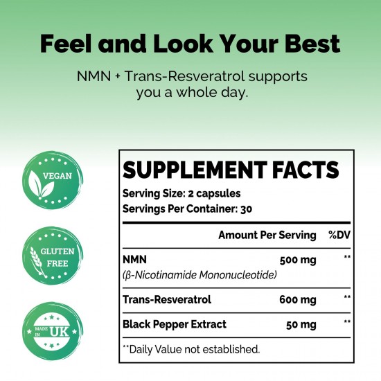 Buy Azaroe Ultra Purity NMN + TransResveratrol 1100mg 60 Capsules